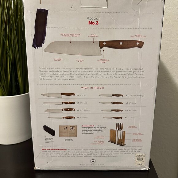 Schmidt Bros Acacian No. 3 Complete 15-Piece Knife Set w/ Magnetic Block & Box - Picture 3 of 13